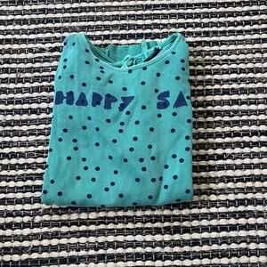 🌿Bobo Choses Girls Green Happy Sad Polka Dot Longsleeve Tunic Dress 6/7Y